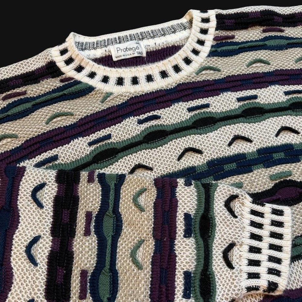 Vintage Protege 3D knit grandpa grunge crewneck sweater size medium